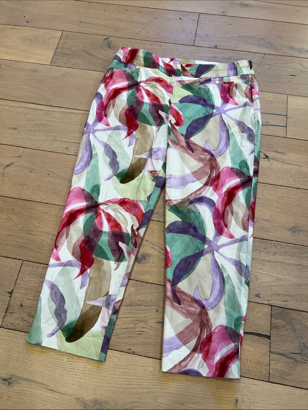 Chico's Floral Brushstroke Crop Pants - White, Red, Green, Purple